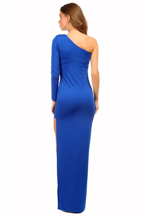 Фото товара 6500, вечернее платье цвета ультрамарин с асимметричным кроем